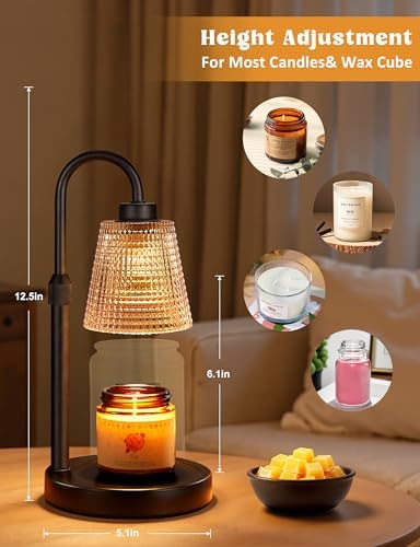 Amber Candle Warmer Lamp with Timer, Dimmable Candle Warmer for Jar Candles, Height Adjustable Wax Melts Warmer, Birthday Gifts for Women Mom, House Warming Gifts New Home Decor - Image 3