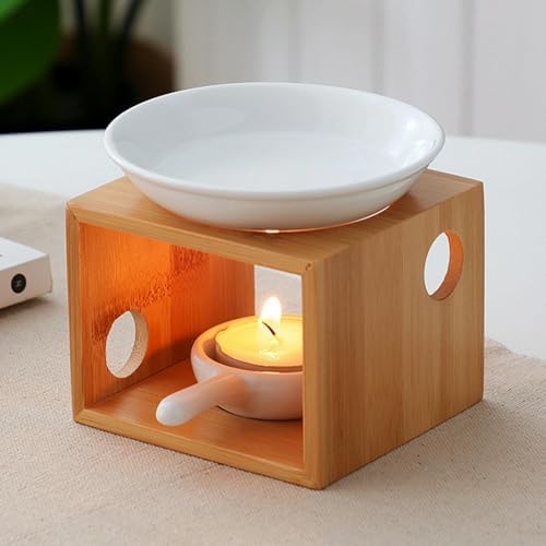 Wooden Essential Oil Burner, Bamboo Ceramic Fragrance Oil Warmer Holder - Image 5