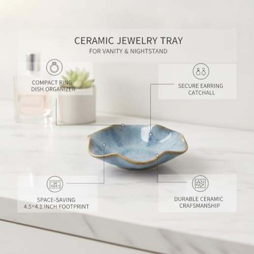 Small Ceramic Jewelry Tray for Rings and Earrings, Decorative Catchall Dish for Vanity, Nightstand, or Dresser Top - Image 4