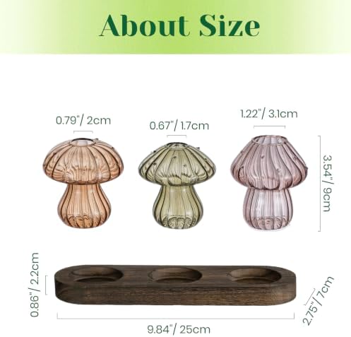 Hewory Plant Propagation Stations: 3PCS Amber Mushroom Vase with Wood Tray - Image 5