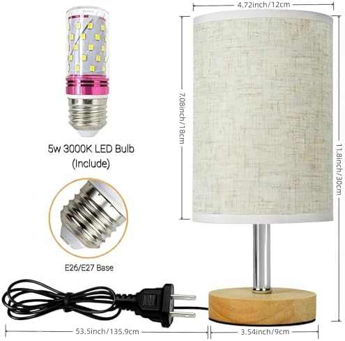 Small Table Lamp for Bedroom, Bedside Lamp with 3000K Warm LED Bulb Included, Nightstand Lamp for Living Room Office Dorm Kids Room, Easy Assemble Minimalist Cream Shade & Wood Base(5W) - Image 3