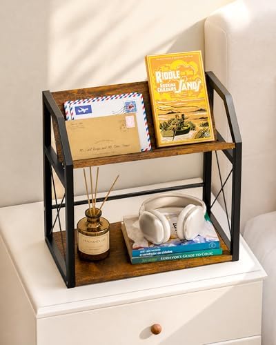 Desktop Bookshelf, Wooden Desk Shelf Organizer, Brown - Image 2