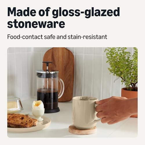 Amazon Basics Stoneware Coffee Mugs, 4-Piece Set, Gloss-Glazed, Stain-Resistant, Microwave, Freezer and Dishwasher-Safe, Linen Gray, 16 oz. (Pack of 6) - Image 3