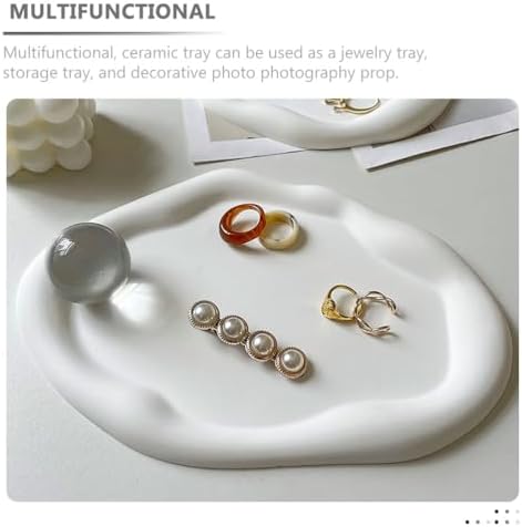 LIFKOME Small Jewelry for Tray Ceramic Fruit Organizer Trinket Key Cake Table Vanity Holder Decor Decorative Ring Snack Watch Serving Plate Photography Platter Dessert Photo Cloud Keys - Image 3