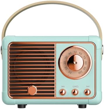 Retro Bluetooth Speaker, Wireless Mini Portable Speakers Support USB/TF Card/AUX, Vintage Decor, Retro Radio Bluetooth Speaker for Kitchen Desk Bedroom Office Outdoor, Gifts for Teens, Blue by QUEQIMU