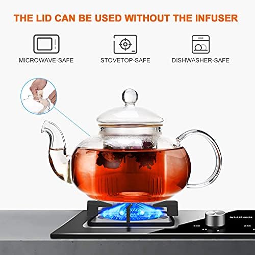 CNGLASS Glass Teapot Stovetop Safe,Clear Teapot with Removable Infuser 20.3 oz,Loose Leaf and Blooming Tea Maker - Image 2