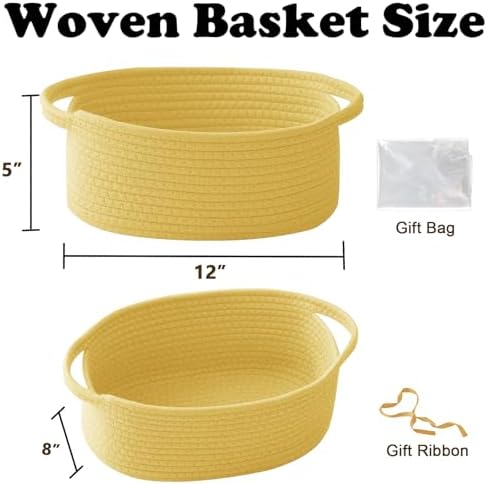 Woven Rope Basket - Baby Gift Basket with Bag & Ribbon, Yellow - Image 2
