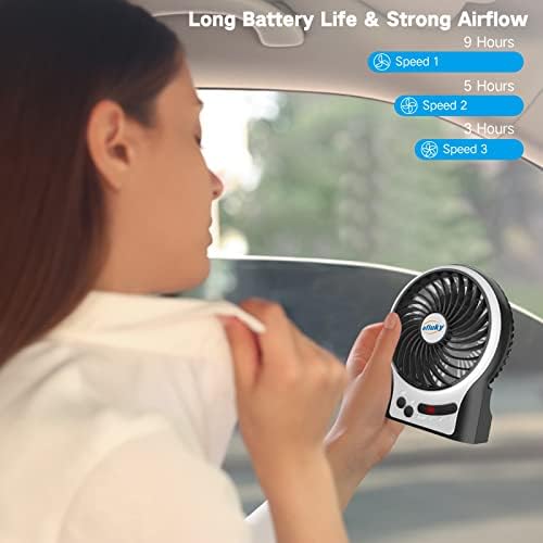 efluky 4.9-Inch Mini Desk Fan - 3 Speeds, Rechargeable Battery/USB Powered with LED Light, Quiet Portable Fan for Home, Office, Travel, Camping (Black) - Image 5
