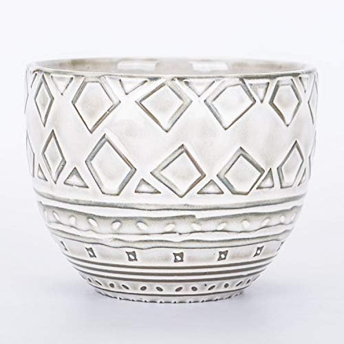 VanEnjoy 5.5 inch Large Round Bohemian Style Ceramic Planter, Geometry Engrave Off White Brown Succulent Planter Flower Pot - Indoor Outdoor Decorative Planter - Image 3