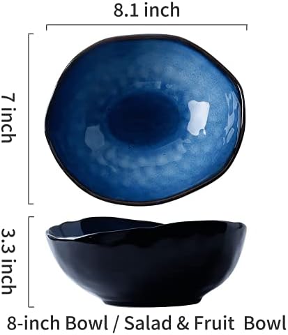 8 Inch Ceramic Decorative Bowl, Blue Reactive Glaze Centerpiece - Image 2