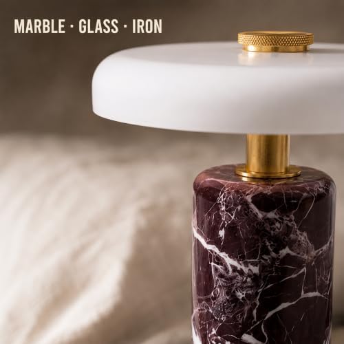 Cordless Marble Table Lamp with Glass Shade,Touch Dimmable Stone Lamp - Image 6