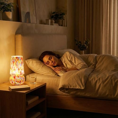 9.8″ Mushroom Glass Table Lamp, Dimmable Modern Beside Lamp,Pastel Confetti - Image 6