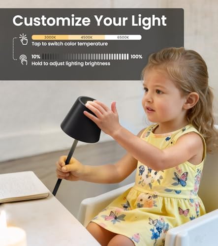 3 Pack Cordless Table Lamp, Portable Battery Operated Lamp with 3 Color Temps and Stepless Dimming, Rechargeable Table Lamp for Dinner, Desk, Cafe, Outdoor (Black) - Image 3