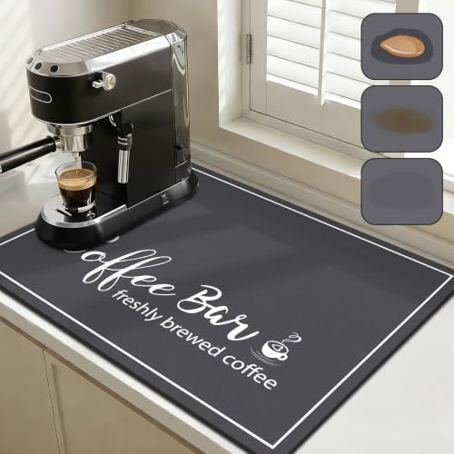 Findosom Dish Drying Mat, 18" x 24" Super Absorbent & Hide Stain Coffee Mat, Cuttable Drying Mat for Kitchen Counter, Coffee Bar Accessories, Under Dish Rack, Coffee Maker, Espresso Machine, DarkGrey by Findosom