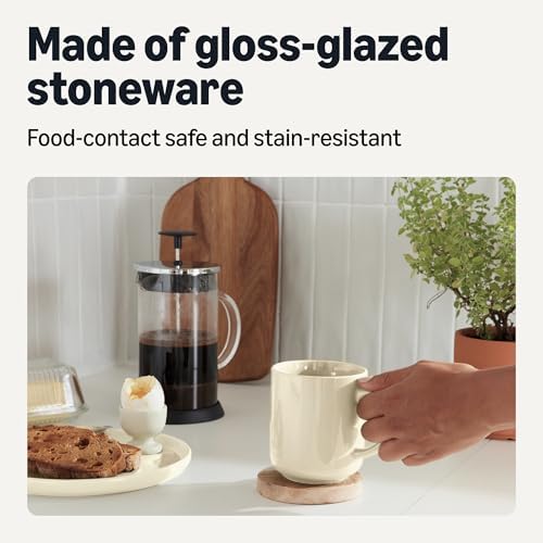 Amazon Basics Glazed Stoneware Coffee Mugs, Ceramic 4-Piece Set, 16 oz, Microwave and Dishwasher-Safe, Ivory - Image 3