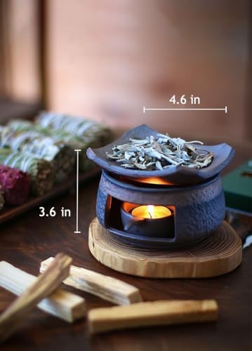 Ceramic Aromatherapy Burner — Candle Warmer for Herb, Natural Oil Fragrance Diffuser & Teapot Warmer, for Home Fragrance, Meditation, and Relaxation (A-Stone Texture Stove+D1 Baking Dish) - Image 3