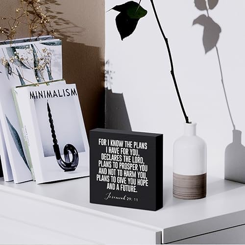 Christian Decor Wood Sign Desk Decor Rustic Motivational Bible Verse Jeremiah 29:11 Black Wooden Box Sign for Home Office Living Room Church Kitchen Bedroom Table Shelf Religious Gifts - Image 5