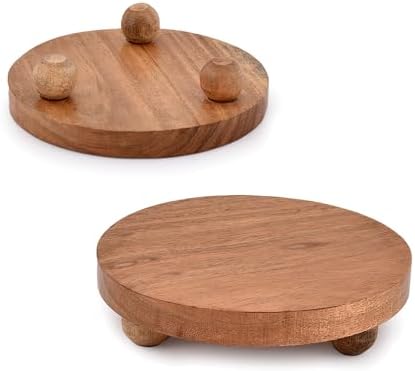 NIRMAN Display Stand Round Acacia Wood Stand for Display Wooden Stand for Kitchen/Bathroom Counter/Plant Stand (5.5" x 5.5" x 1.5"), (Set of 2) - Image 4