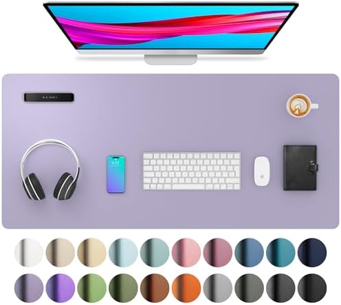 Aothia Leather Desk Pad - Protector and Blotter, Mouse Pad and Office Mat, Non-Slip PU Leather Laptop Desk Pad, Waterproof Writing Pad for Office and Home (36" x 17", Lavender) by AothiaSimpleNaturalUnique
