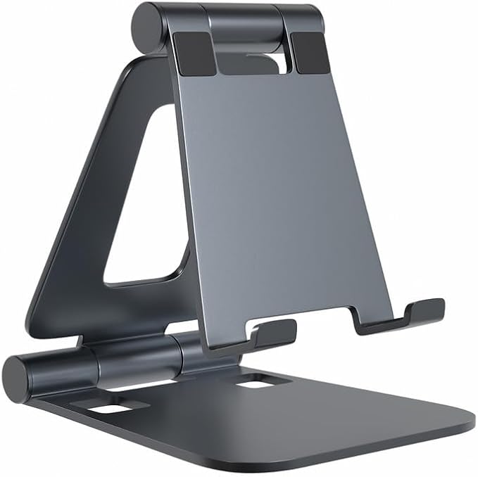 Cell Phone Stand for Desk Phone Holder Foldable Portable Adjustable Cradle Dock Compatible with iPhone 15 14 13 Pro Max, iPhone 12 11 Plus SE XS XR 8 7, Office Desk Travel Accessories, Gray