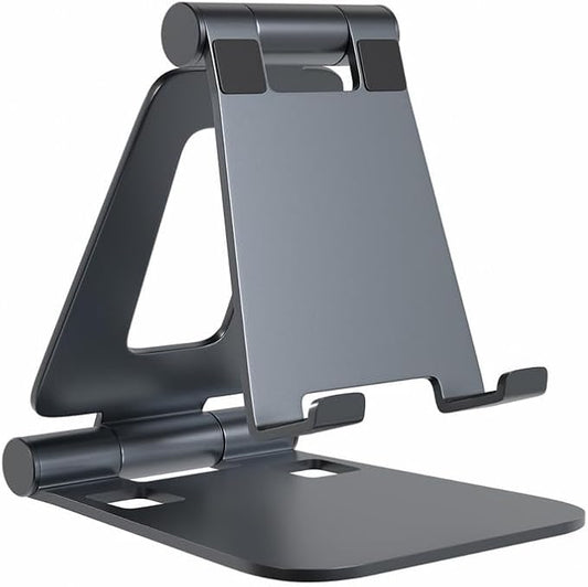 Cell Phone Stand for Desk Phone Holder Foldable Portable Adjustable Cradle Dock Compatible with iPhone 15 14 13 Pro Max, iPhone 12 11 Plus SE XS XR 8 7, Office Desk Travel Accessories, Gray