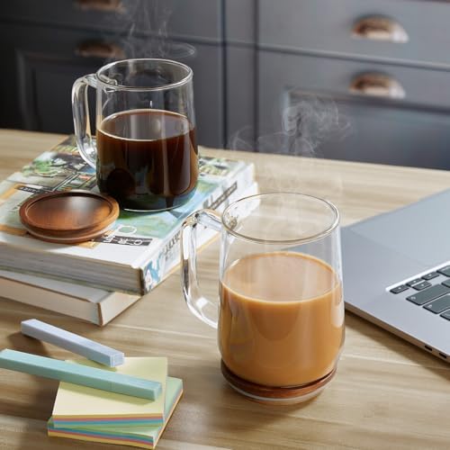 Large Glass Coffee Mugs, 20 oz Glass Coffee Cups with Acacia Wood Lids, Clear Borosilicate Glass Mugs with Handles for Cappuccino, Tea, Latte, Hot/Cold Beverages, Wine, Americano, Set of 2 - Image 6