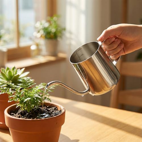 350ml Small Watering Can for Indoor Plants, 12oz Mini Plant Watering Pot with Long Spout and Handle, Silver Tiny Stainless Steel Watering-Can for Outdoor Indoor Plants Flower Garden - Image 3
