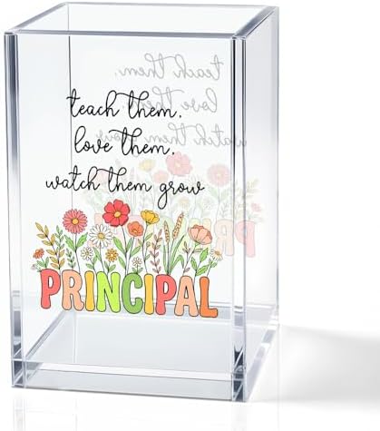 Teach Them Love Them Watch Them Acrylic Cosmetic Pencil Holder Cup, Floral Books Pen Holder for Home Office Desk Accessories for Principal, Pen Organizer, Marker Holder, Funny Principal Gifts by QYUVK