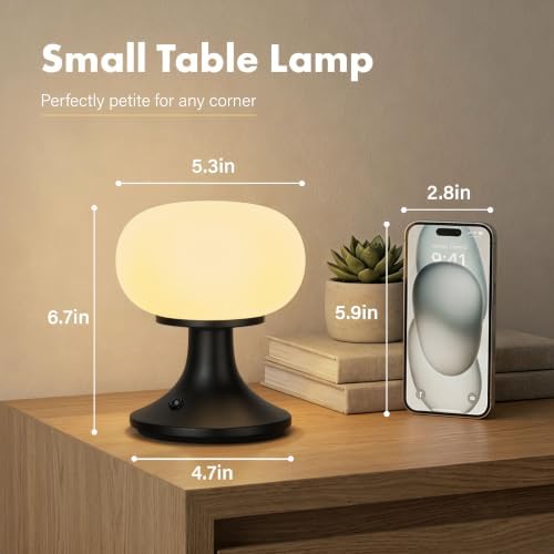 Cordless Mushroom Table Lamp - Stepless Dimming - 2700K Warm Light - Black - Image 6