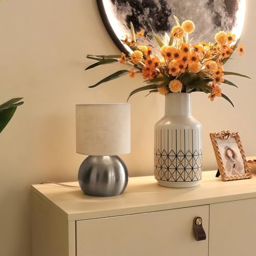 Modern Small Table Lamp Set of 2, Minimalist Nightstand Bedside Lamps with One-Button Inline Switch, 6.2×6.2×10.4 Inch Desk Light for Bedroom, Living Room,Including Light Bulb（Silvery） - Image 2