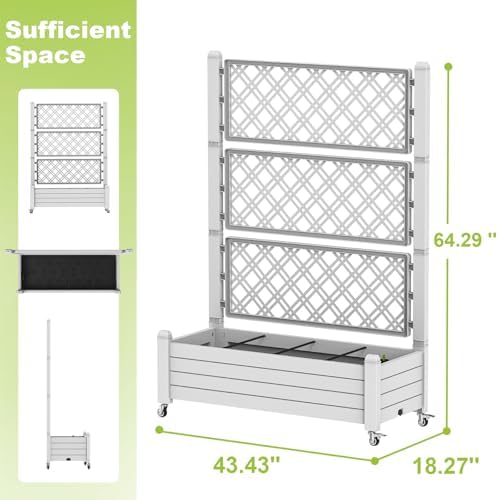 Elevated Raised Garden Bed with Trellis,Outdoor Large Resin Patio Planter Box Stand Divisible with Drain Plug,Water Monitor for Plants Vegetables Flowers Fruits (Ashen, 43.43 * 18.27 * 64.29) - Image 7