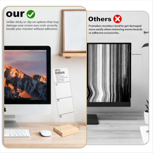 Monitor Memo Board with Removable Wooden Base Acrylic Portable Sticky Note Holder, Little Reminders Sign, Office Desk Set Sticky Notes 100 Sheets - Image 3