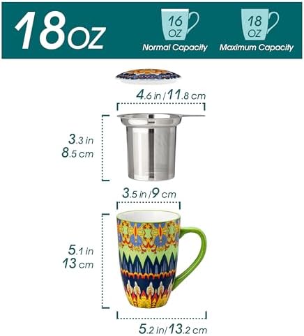 vancasso 18 Oz Tea Infuser Mug with Lid, Mint Petal Whirl - Image 2