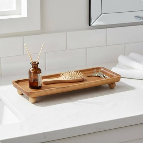 Wooden Storage Tray Acacia Organizer Platter Catchall Footed Dish Crafted from Acacia Wood Suitable for Entryway Living Room Kitchen Decor, S Rectangle - Image 7