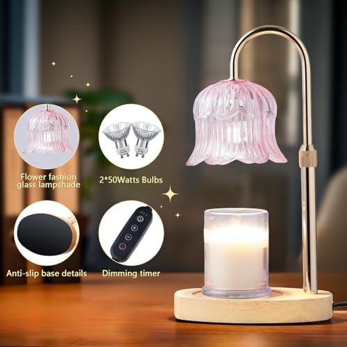 CRMILL Candle Warmer Lamp Electric Timer - Modern Home Decor Table Lights for Candles Warming Height Adjustable Dimmable Warmers Pink - Image 2