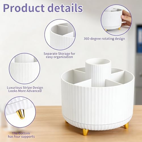Camelmother 360°Rotating Pen&Pencil Holder For Desk With 5Slots Cute Office - Image 3