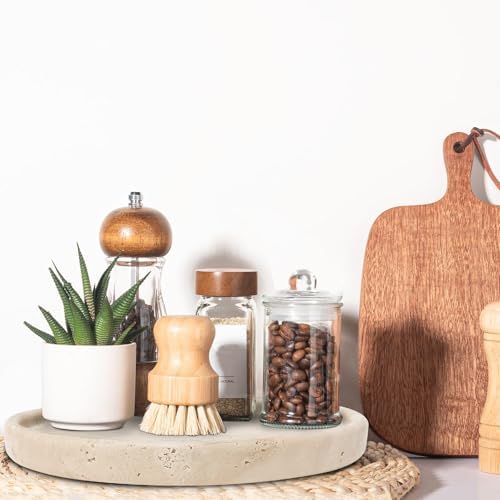 Travertine Tray, Small Ceramic Vanity Tray for Bathroom Counter Decor, Round Marble Decorative Trays for Coffee Table (Beige, Large Size) - Image 4