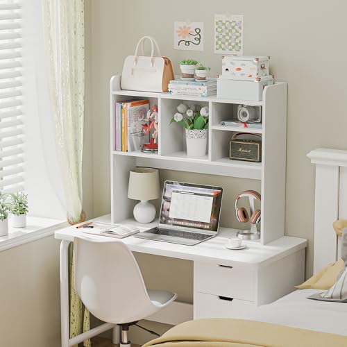 Nova Microdermabrasion Wooden Desktop Bookshelf with 6 Shelves–3-Tier Desk Organizer Hutch for Computer Desk, Home or Office (White) - Image 4