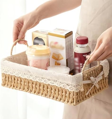 GIB Small Wicker Woven Storage Baskets for Organizing with Handle and Liner - Image 5