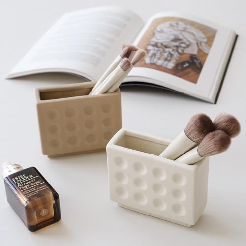 WENSHUO Ceramic Pen Holder,Pen Holder for Desk, Makeup Brush Holder, Crème - Image 4