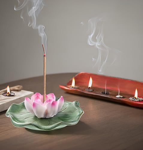 KR. LIF Lotus Incense Holder & Burner, Agarbatti Stand, Detachable Lotus Leaf Incense Tray, Ash Catcher for Altar, Sage & Palo Santo, Ceramic - Image 2