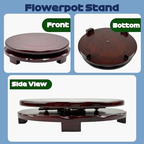 Wood Plant Stand Rotating,Vase Stand,Table Lamp Base,6.6 Inch Small Chinese Oriental Plant Stand,Bonsai Stand,Lamp Riser,Round Display Stand for Fishbowl Flower Pot Indoor - Image 3