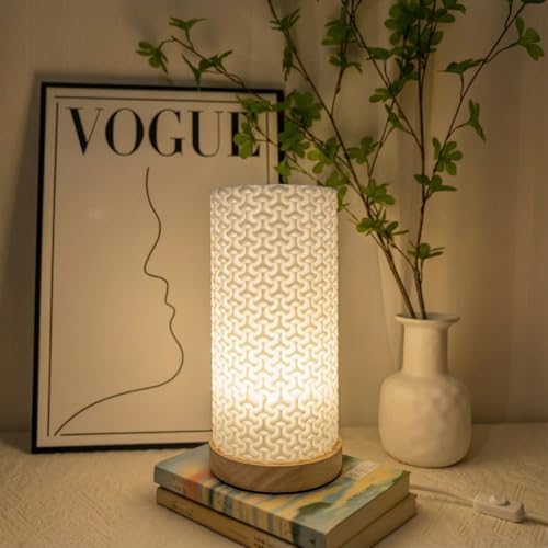 Small Bedside Lamp for Nightstand, 3D Printed Mini Table Lamp, 3 Color Temperatures Warm to Cool White, Cozy Small Lamp for Bedroom Dorm Tight Spaces, Ash Wood Base, 8.8 Inch Tall - Bubble by DKCONONY