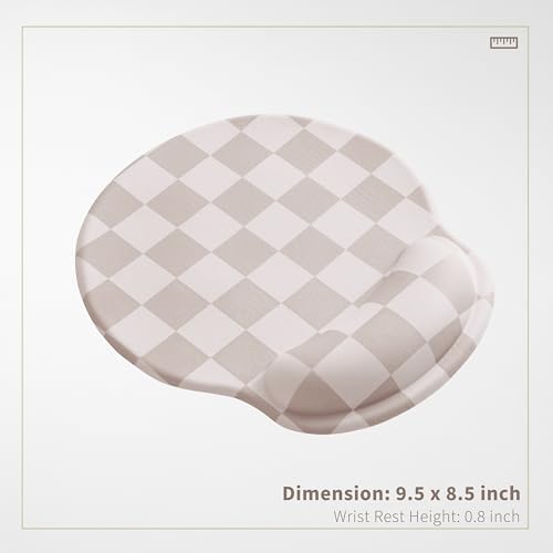 Ohocut Beige Khaki Checkered Mouse Pad with Gel Wrist Rest, Wrist Support, Ergonomic Desk Accessories for Women, Office Laptop Gaming Decor, Cute Aesthetic Check Design - Image 4