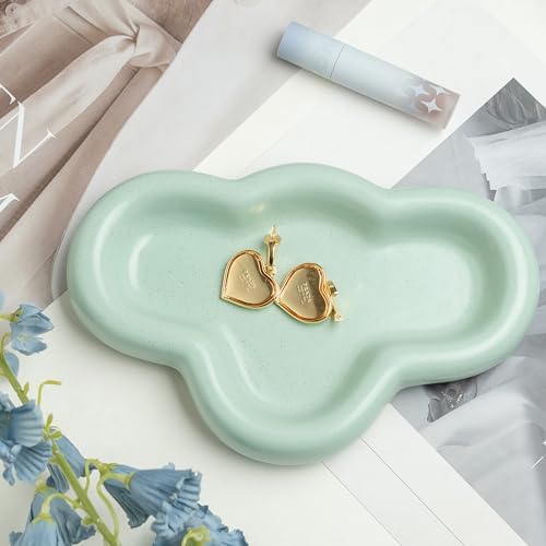 Lynagert Cloud Trinket Dish, Chubby Jewelry Tray, Ceramic Jewelry Ring Trinket Dish for Rings Earrings Necklace Organizer, Mother's Day Thanksgiving Christmas Birthday Bridesmaid Gifts (T-Green) by Lynagert