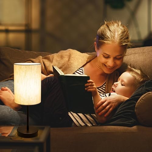 RISLG 2 Pack Small Table Lamps for Bedroom, Bedside Lamps for Nightstand with Wire Switch, Minimalist Modern Desk Lamps with Linen Fabric Shade for Kids Room Living Room Office Dorm, Bulb Included - Image 2