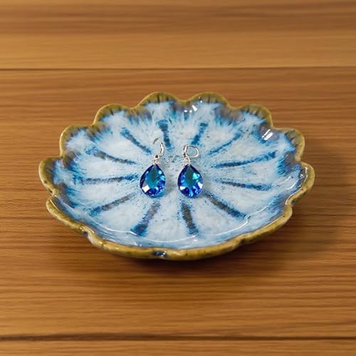 Lotus Ceramic Jewelry Tray, Small Trinket Jewelry Ring Holder Organizing Dish, for Parents Daughter Friends Sister, Birthday Gifts for Women, Retro Blue & Pink - Image 5