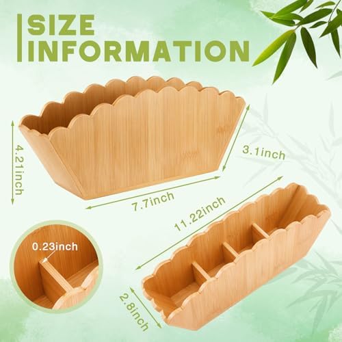Jetec Scalloped Bamboo Pencil Holder, 4 Compartment Wooden Desk Organizer - Image 2