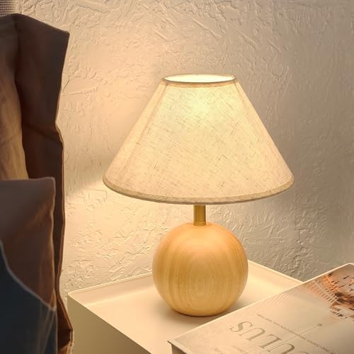 Wood Table Lamp for Bedroom, Flaxen Fabric Shade Small Desk Lamp for Living Room,Décor Ambient Bedside Lamps for Night Stands,LED Bulb (not Included) by Unknown
