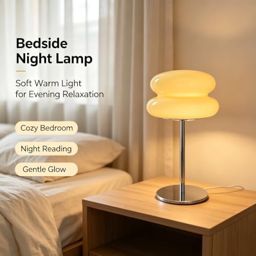 Mushroom Lamp for Bedroom,Mid Century Modern Lamp for Nightstand, Dimmable Retro Egg Tart Bedside Small Lamps,Unique Home Mushroom Decor Aesthetic Cute Table Lamps for Living Room (cream yellow) - Image 5